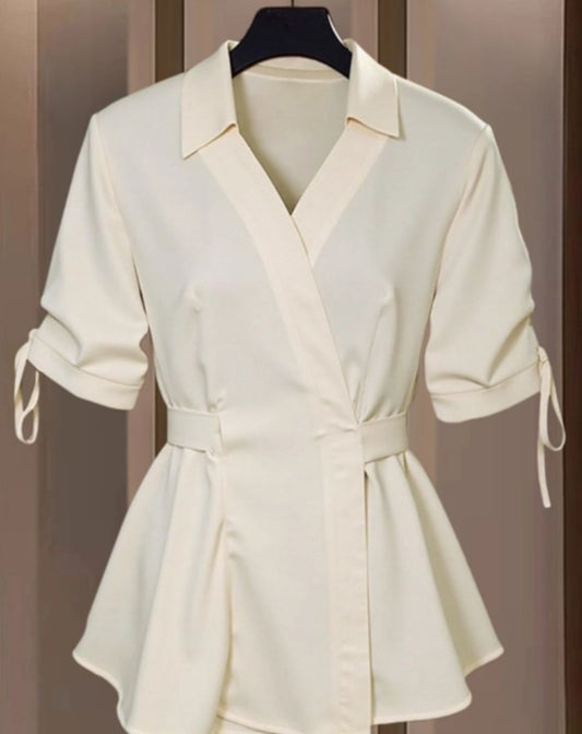 Tie-waist gathered blouse (T60824)