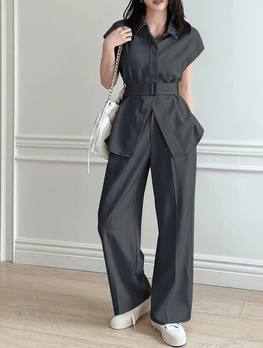 Belted Co-ord Set (Premium, Breathable Fabric) (C40824)