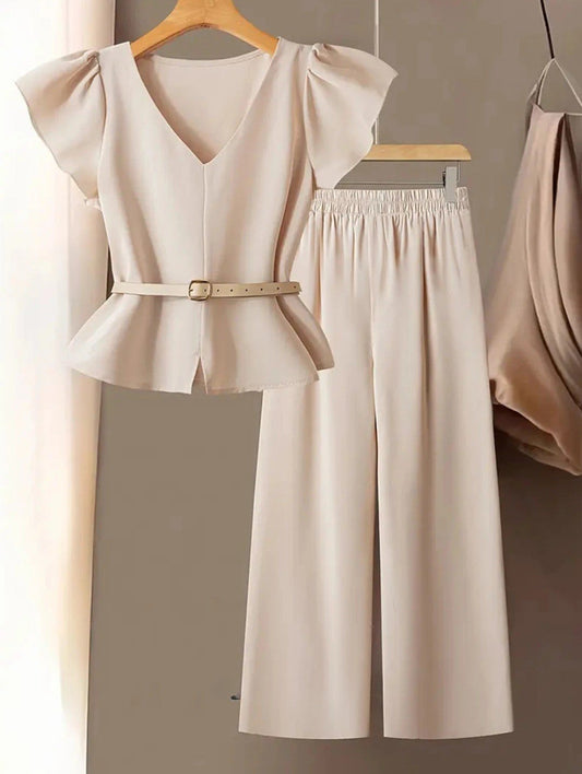 Elegant belted tops and pants Co-ord Set (C10824)
