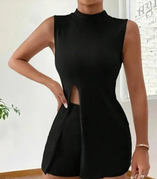 Mock Neck Split Hem Co-ord Set (C80824)