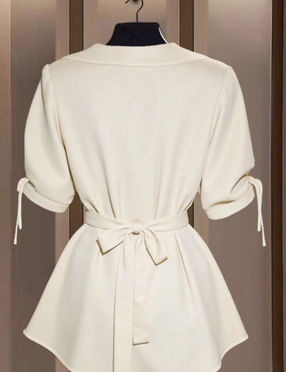 Tie-waist gathered blouse (T60824)