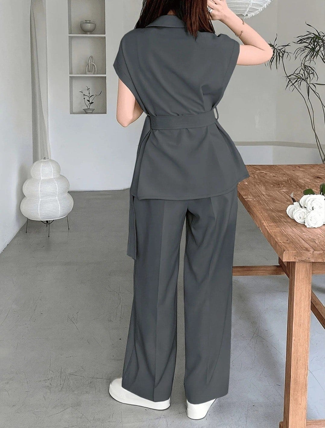 Belted Co-ord Set (Premium, Breathable Fabric) (C40824)