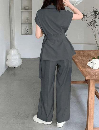 Belted Co-ord Set (Premium, Breathable Fabric) (C40824)