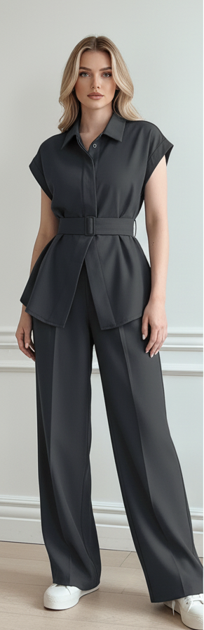 Belted Co-ord Set (Premium, Breathable Fabric) (C40824)